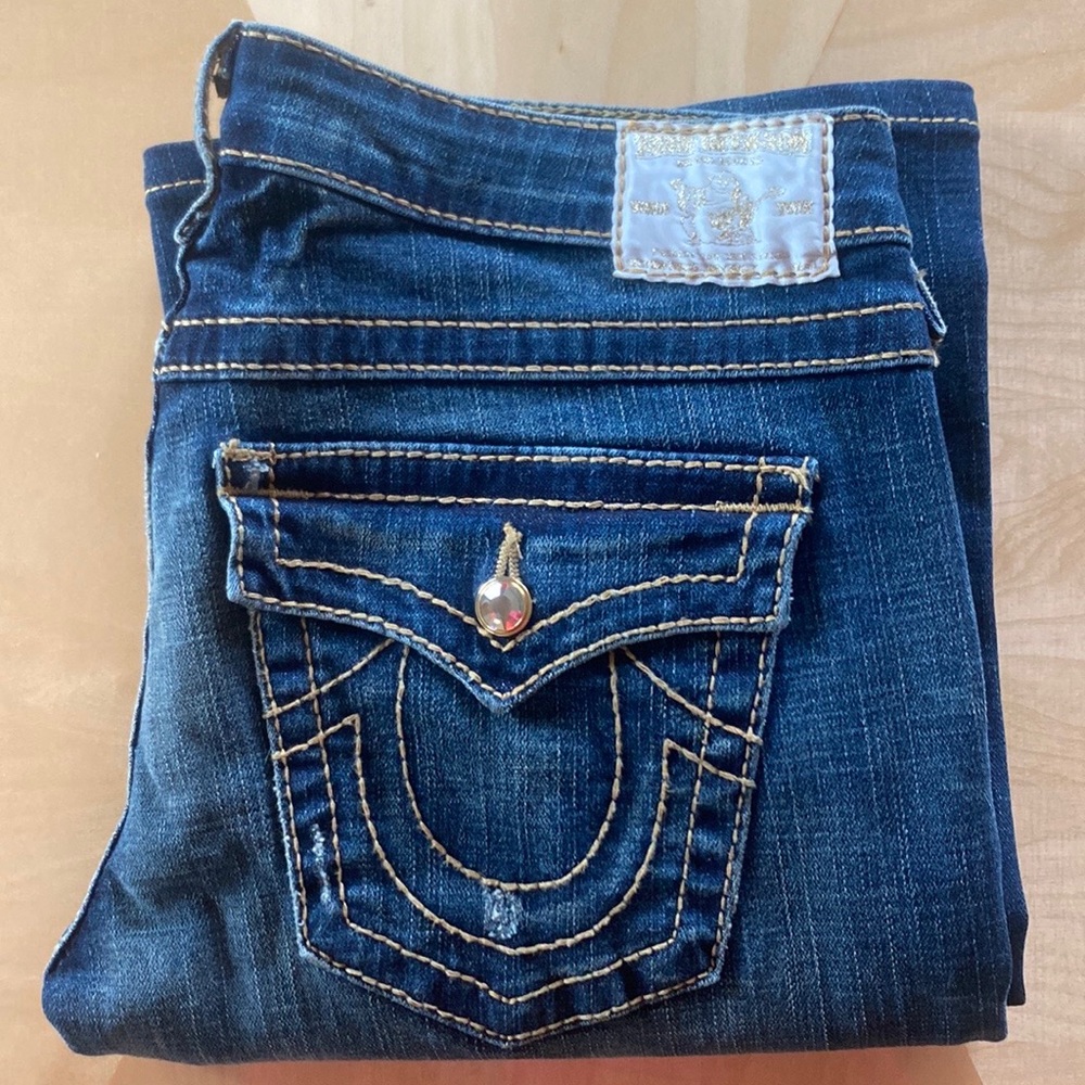 NWT True Religion Womens Boot Cut Jeans Disco Gold Joey Size 30